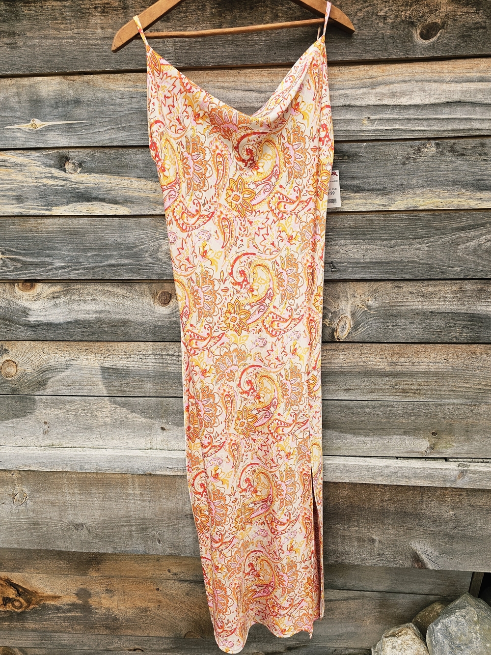 NWT Sleeveless Slit Slip Paisley Cowl Neck Maxi Dress - Pink, Yellow, Orange